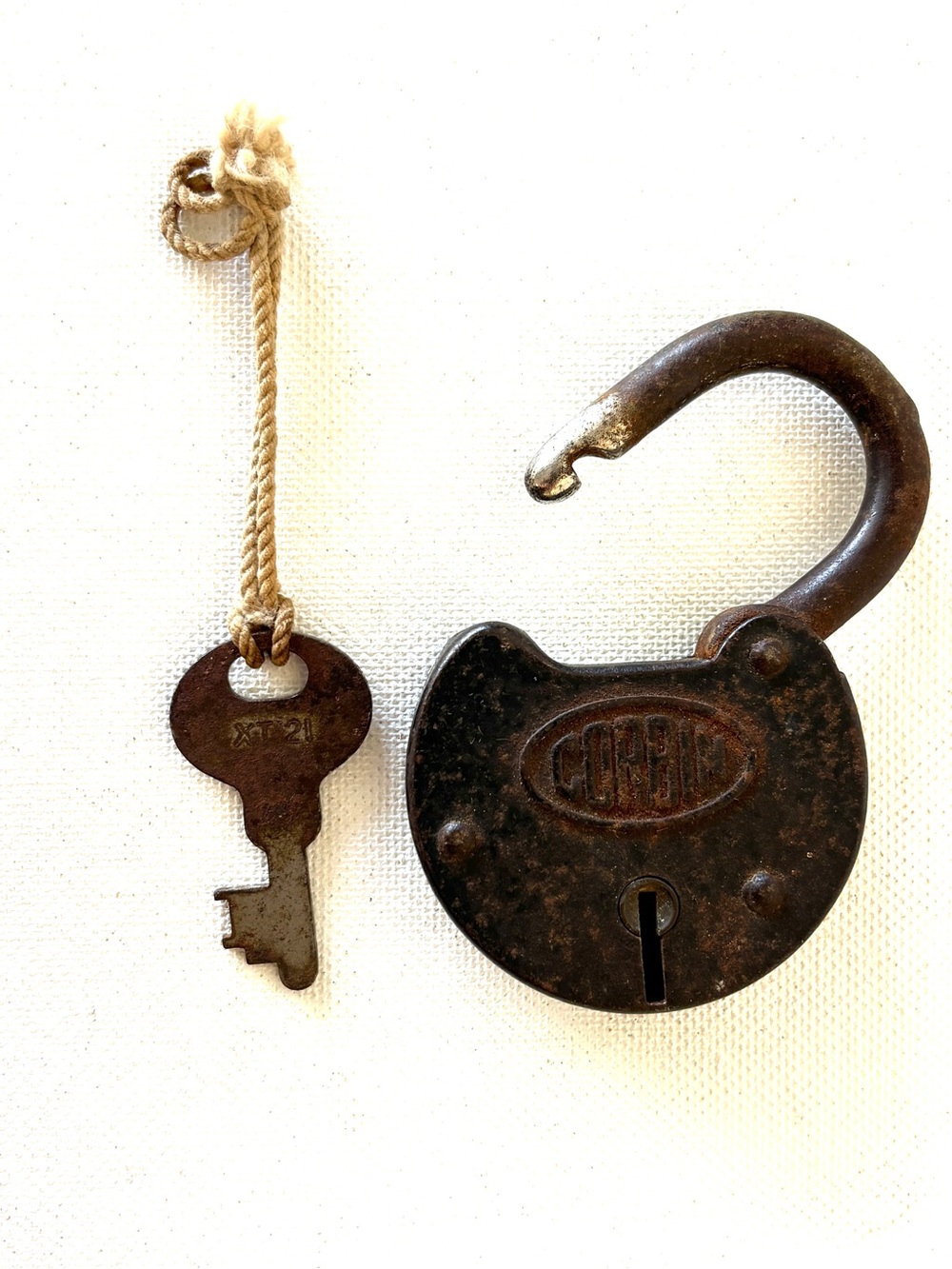 Corbin Brass Padlock Lock with Key Iron Antique Industrial